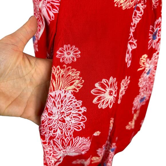 FREE PEOPLE Blue Hawaii Floral Mini Dress Cherry Red Flowers Women's Size XS - Picture 7 of 12
